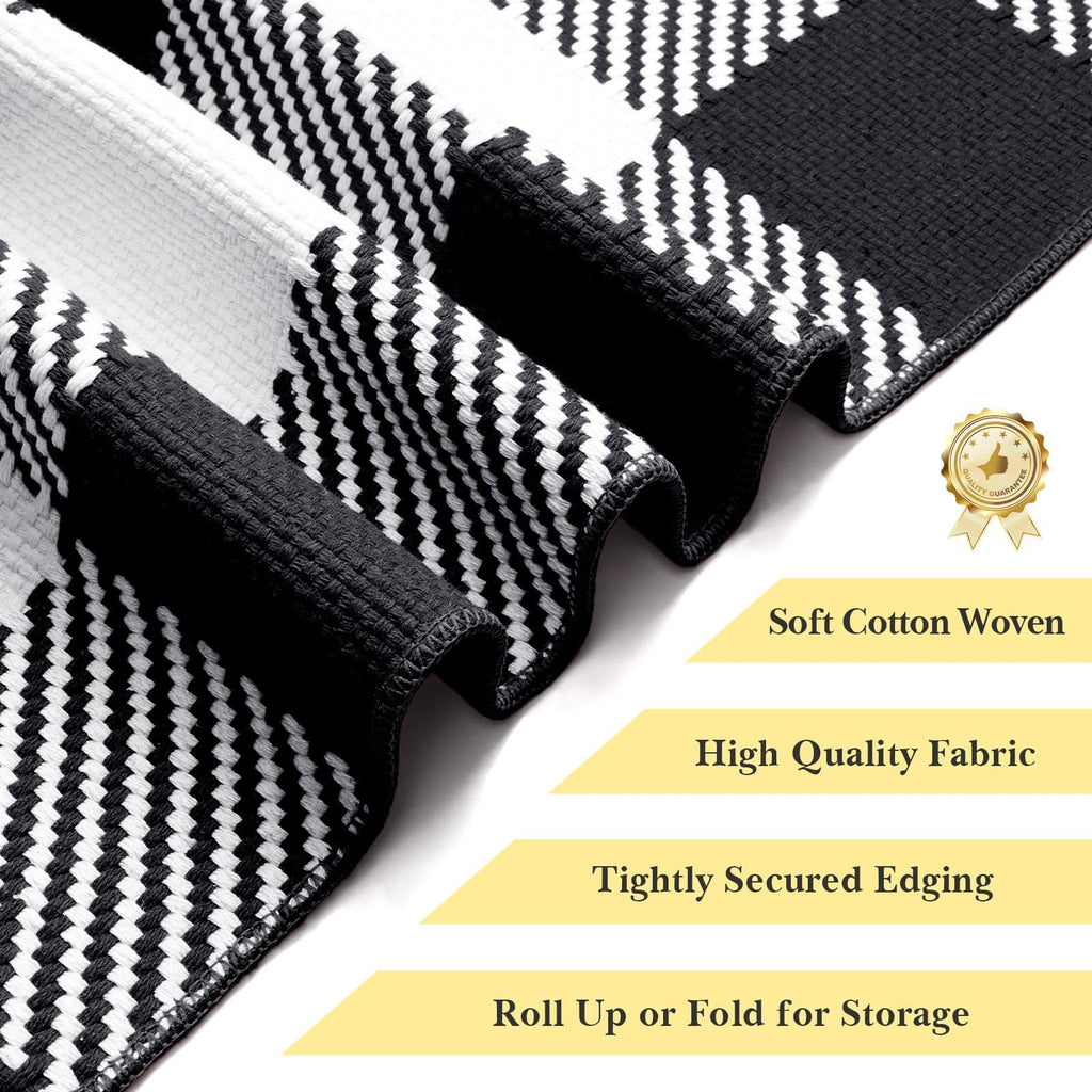 SofterCharm Area Rug, 2’4’’ x 3’7’’ Black and White Checkered Rug Plaid Outdoor Rugs, Soft Machine Washable Cotton Woven Welcome Mat Area Rugs for Home Decor, Bedroom, Doormat, Balcony, Porch, Patio