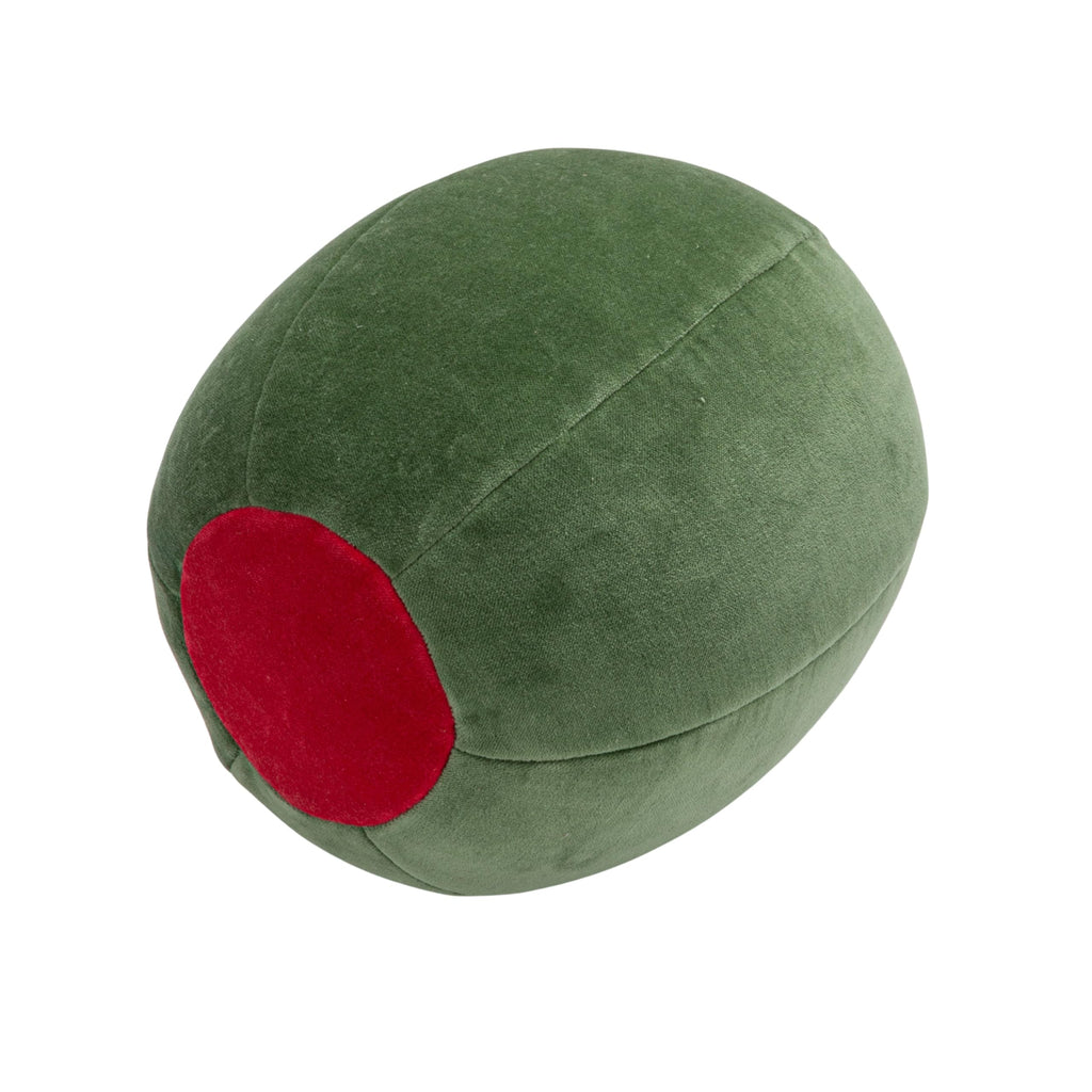 Creative Co-Op Cotton Velvet Olive Shaped Pillow, Green and Red