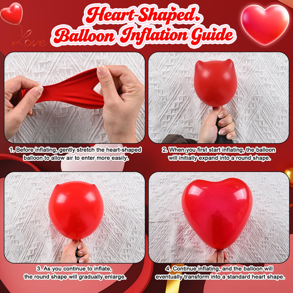 Valentines Day Balloons 60 Pack Red White Heart Shaped Balloons Set Romantic Heart Print Latex Balloon for Sweet Galentines Proposal Engagement Wedding Bridal Shower Mothers Day Party Decorations