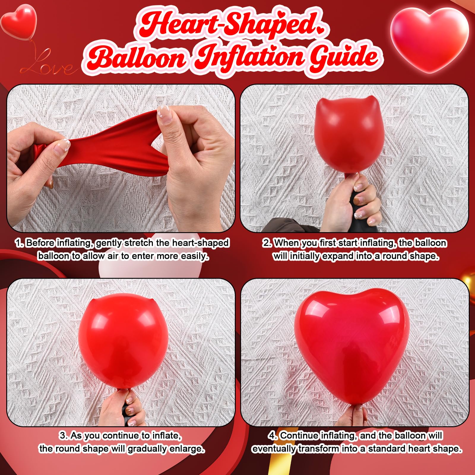 Valentines Day Balloons 60 Pack Red White Heart Shaped Balloons Set Romantic Heart Print Latex Balloon for Sweet Galentines Proposal Engagement Wedding Bridal Shower Mothers Day Party Decorations
