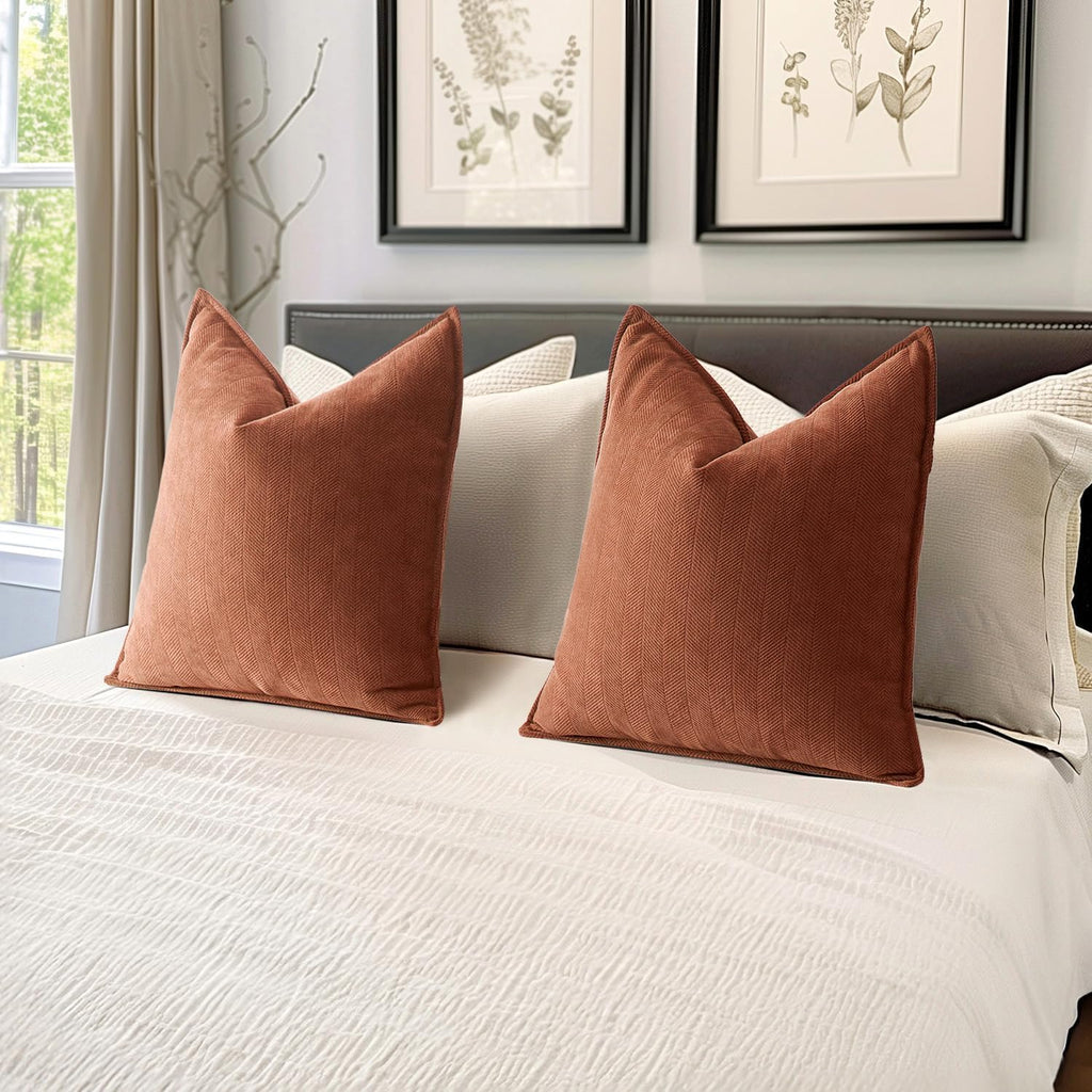 MIULEE Burnt Orange Decorative Pillow Covers - Soft Chenille 20x20 Inch | Luxurious Farmhouse Cushion for Sofa & Bedroom