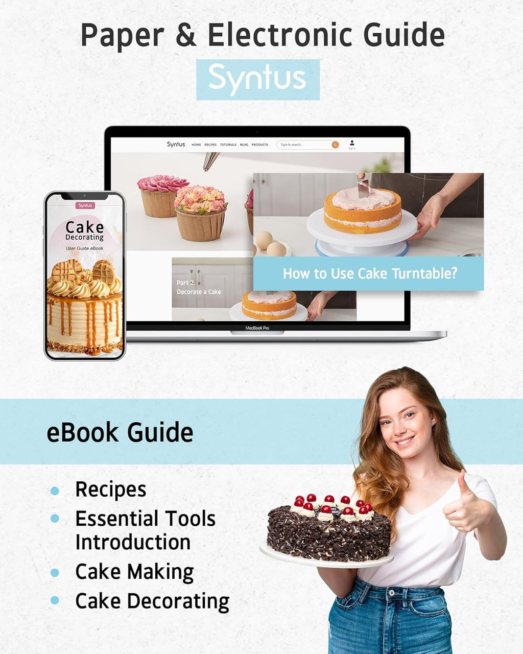 Syntus 65-Piece Cake Decorating Kit - Complete Baking Supplies with Turntable, Piping Bags & Tips