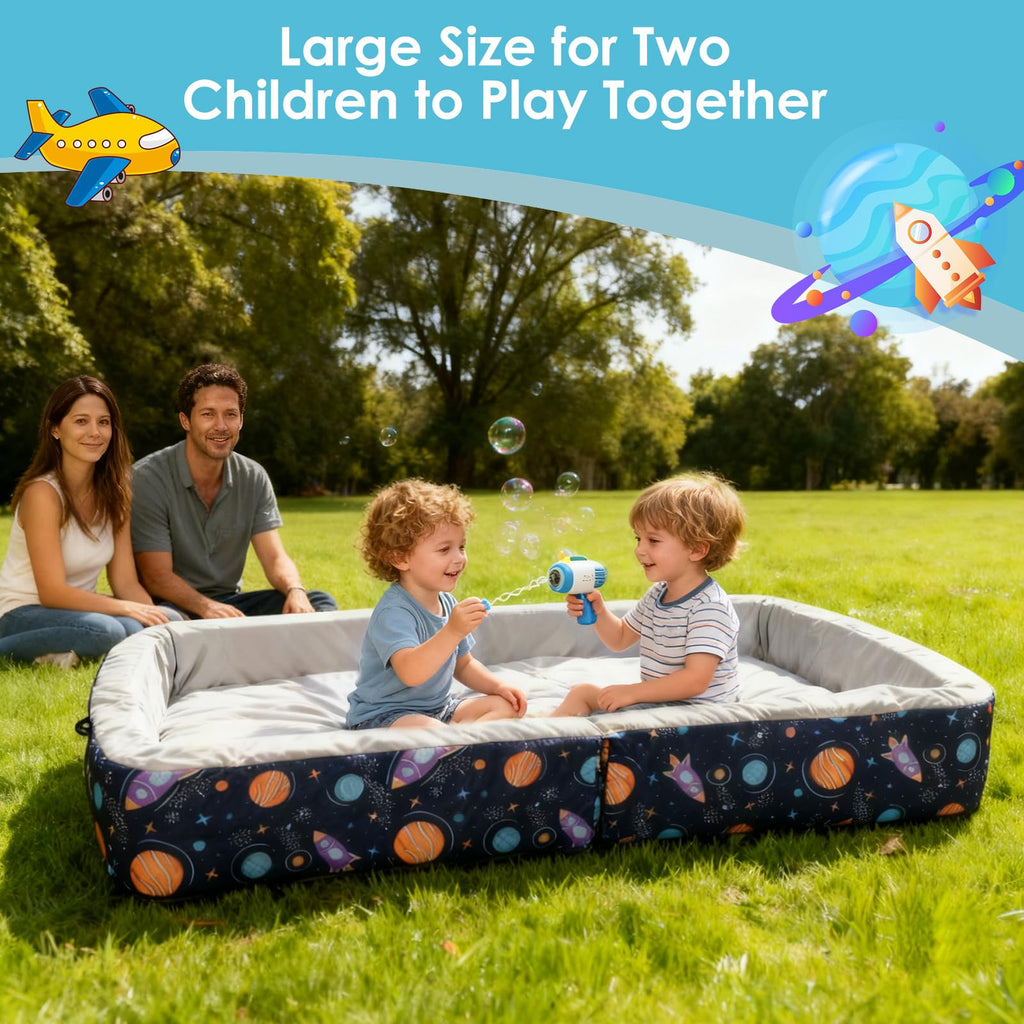 TDKDHoming Portable Toddler Travel Bed Foldable Toddler Bed with Washable Cover Toddler Floor Beds for Home,Travel & Camping, Soft Foam Kids Cots for Sleeping, for Kids Aged 18M+, No Assembly, Blue