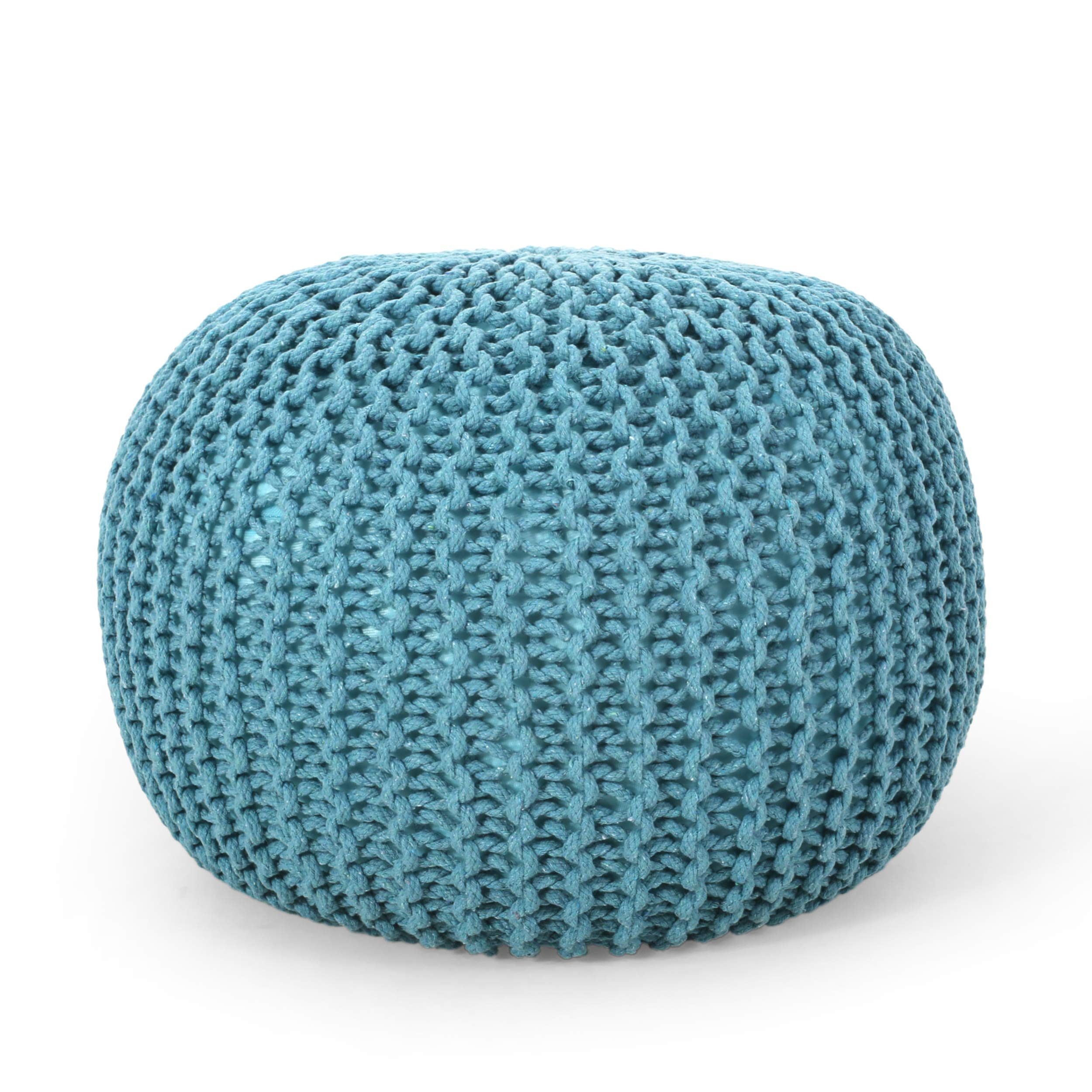Nahunta Knitted Round Pouf - Cotton - Aqua
