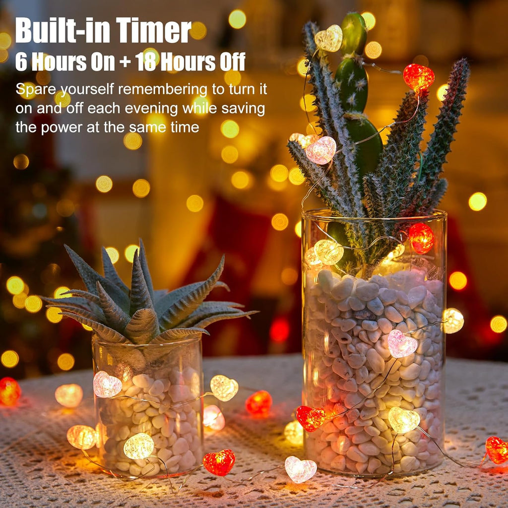 Skiennix 10.5ft Battery Operated Heart Fairy Lights - Remote Control for Easy Use
