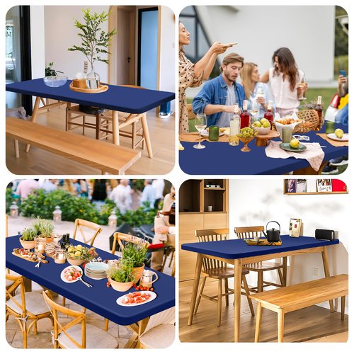 12 Pack Spandex Tablecloth Table Top Cap Cover, Navy Blue Stretch Table Covers for 8FT Tables, Elastic Rectangle Tablecloth Protector for Outdoor Party Picnic Wedding (Navy Blue,30" W x 96" L)