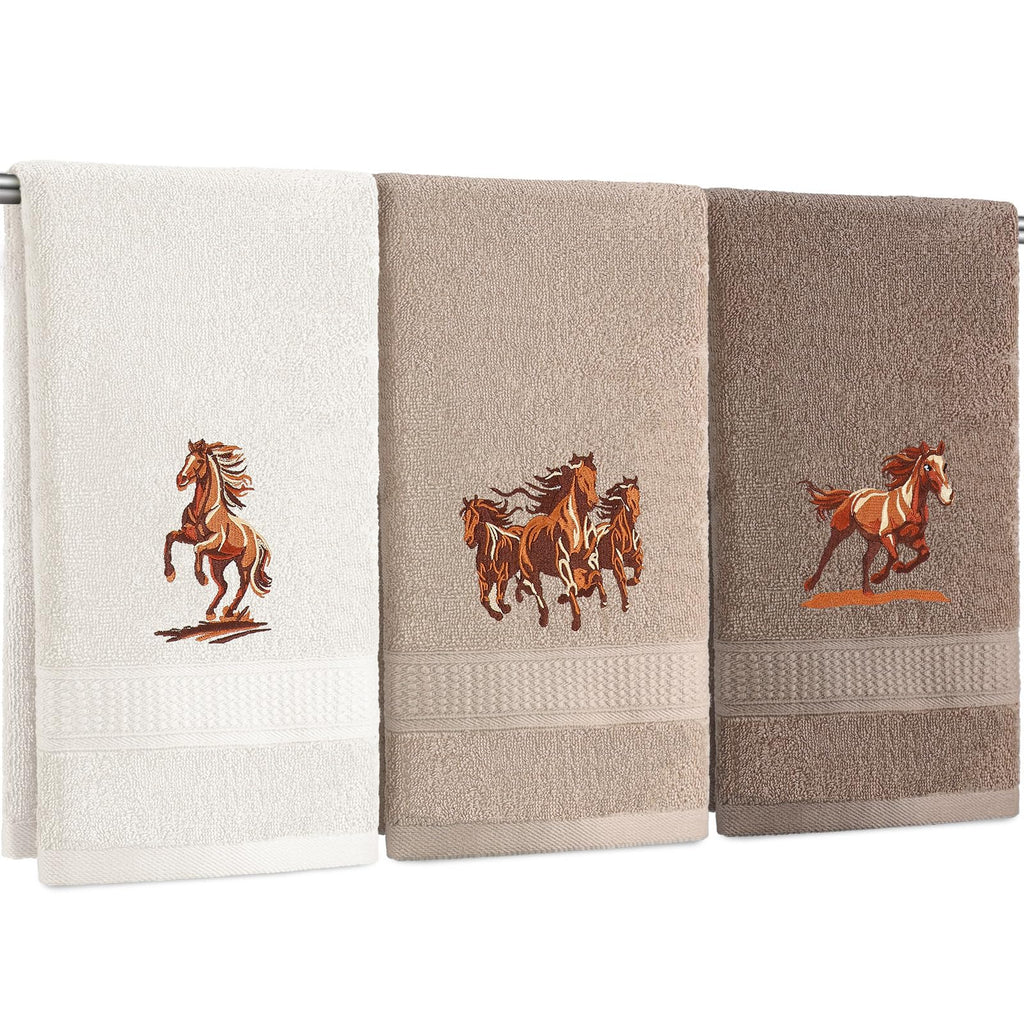 Hillsuren 3 Pcs Western Horse Hand Towels Set for Bathroom 100% Cotton Embroidered Decorative Equestrian Horse Themed Gifts Farmhouse Towels for Bathroom Kitchen Decor 13. 3 x 29. 5''