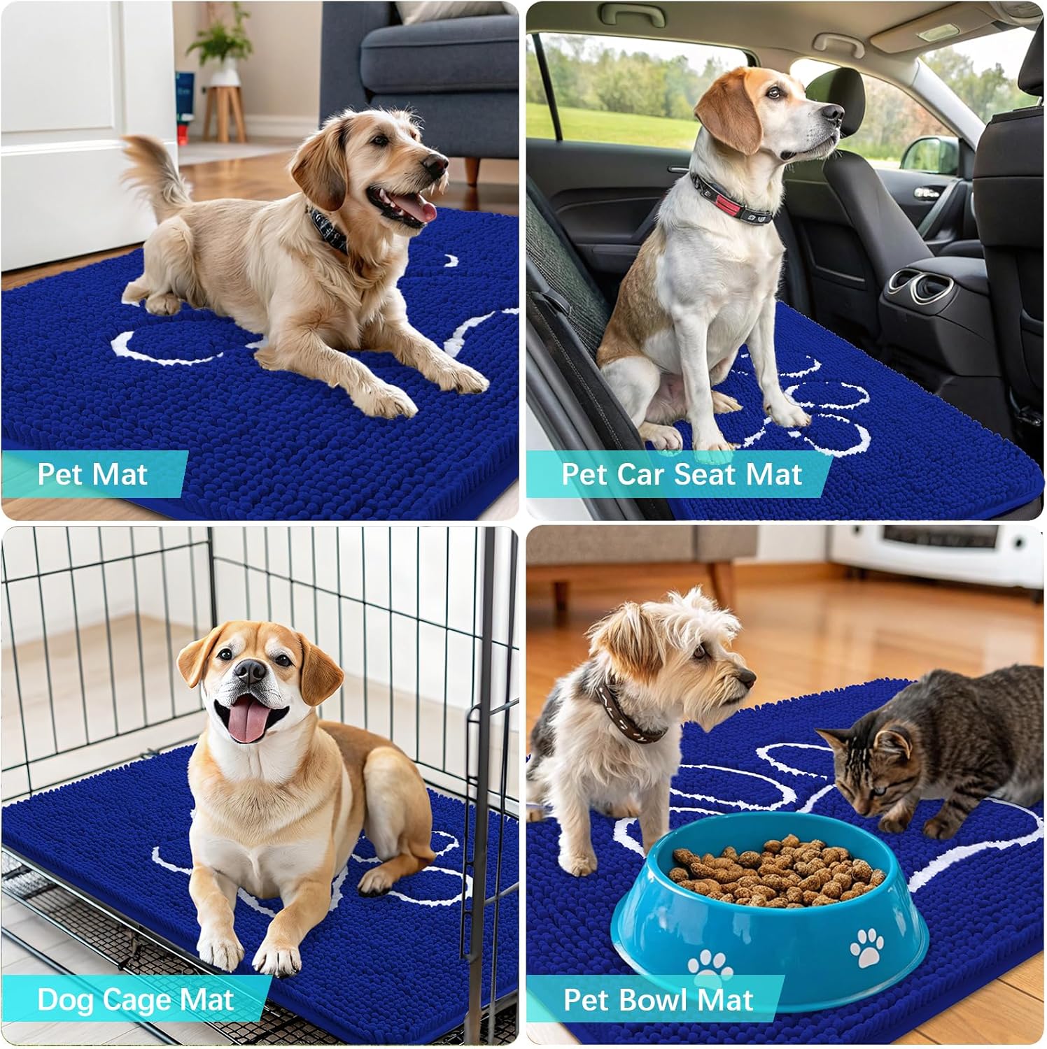 OLANLY Dog Door Mat - Absorbent Muddy Paws Doormat | Non-Slip Chenille 30x20 Royal Blue