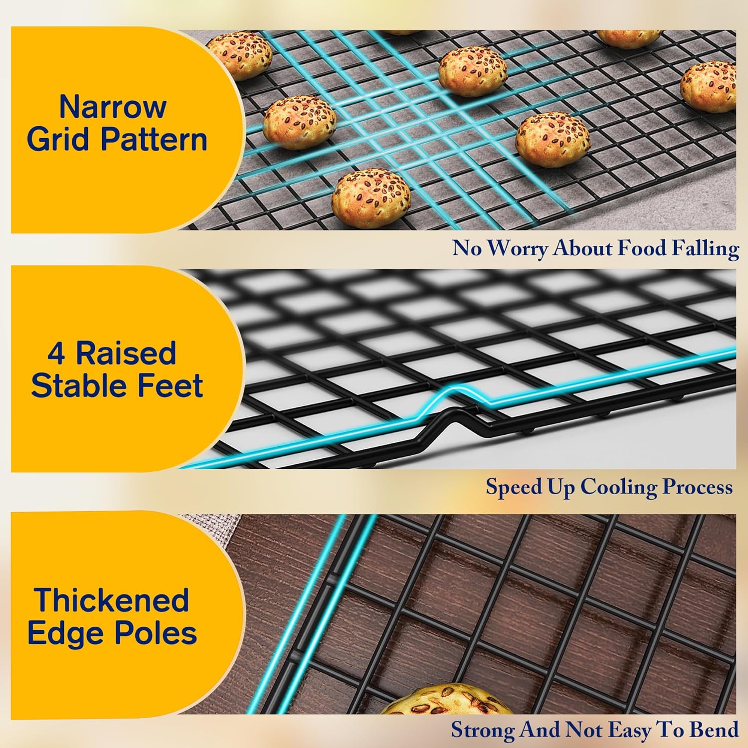 Skiennix Cooling Racks | 2-Piece Heavy Duty Stainless Steel Baking Rack - 10" x 15" - Oven & Dishwasher Safe - Black
