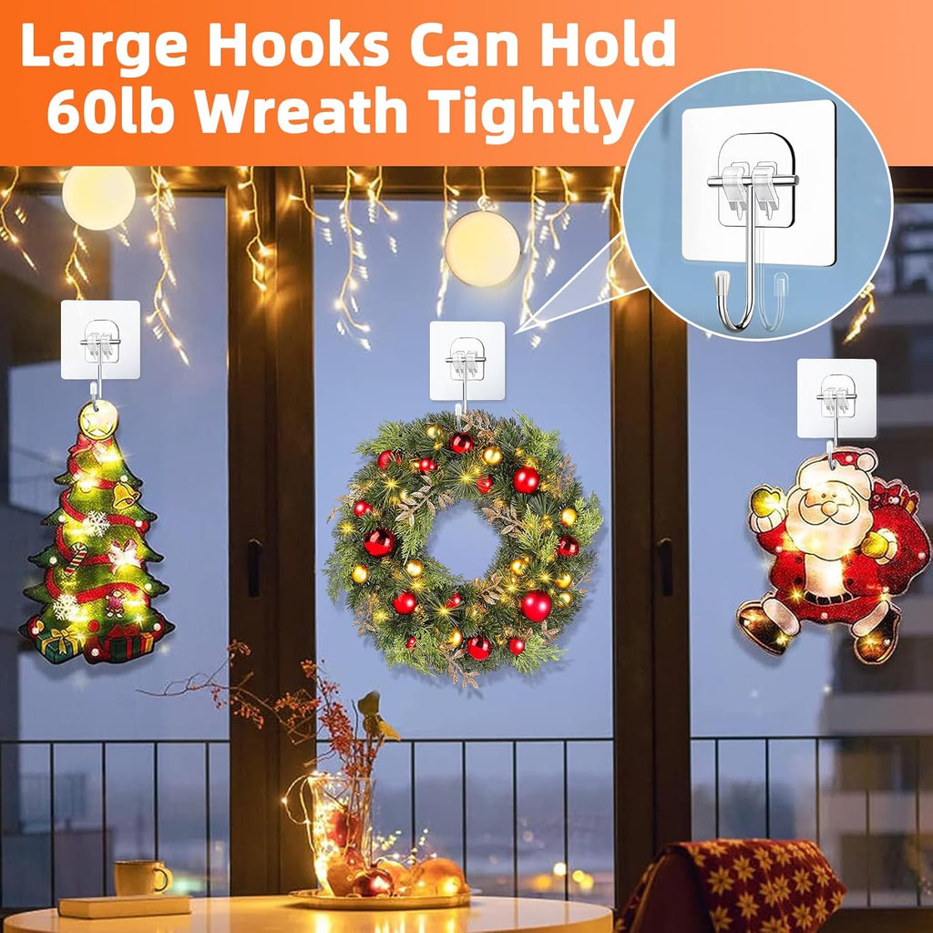 Skiennix Large Clear Wreath Door Hanger - 60lb Over-The-Door Hooks for Holiday Decorations