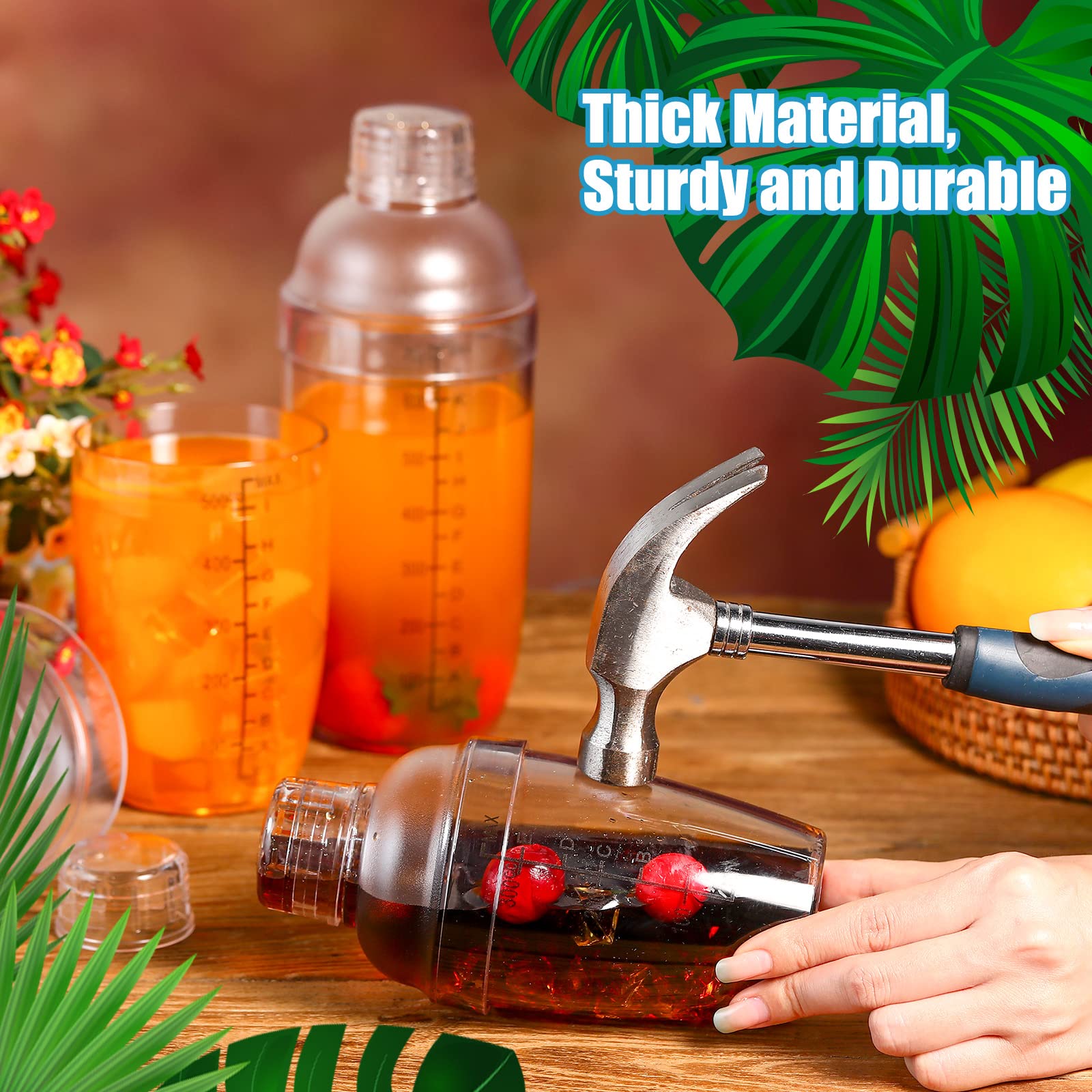 Lallisa 12 Pcs Plastic Cocktail Shaker Drink Mixer with Scales and Strainer Top Clear Shaker Cup with Measurement Plastic Mixing Tool for Tea Coffee Bubble Tea Milk(700 Cc/ 24 oz)