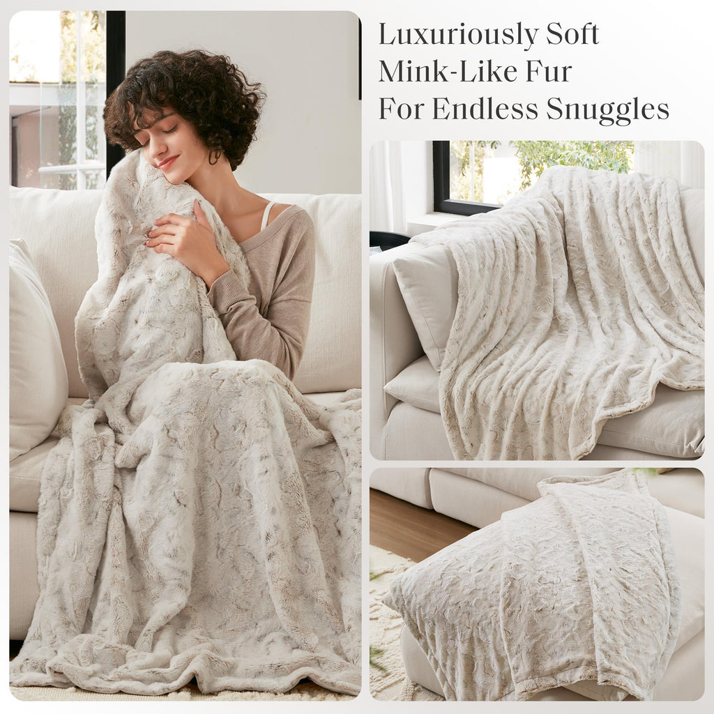 Madison Park Zuri Soft Plush Luxury Oversized Faux Fur Throw Animal Stripes Design, Faux Mink On The Reverse, Modern All Seasons Blanket for Bed, Sofa Couch, Office, Snow Leopard, 60x70