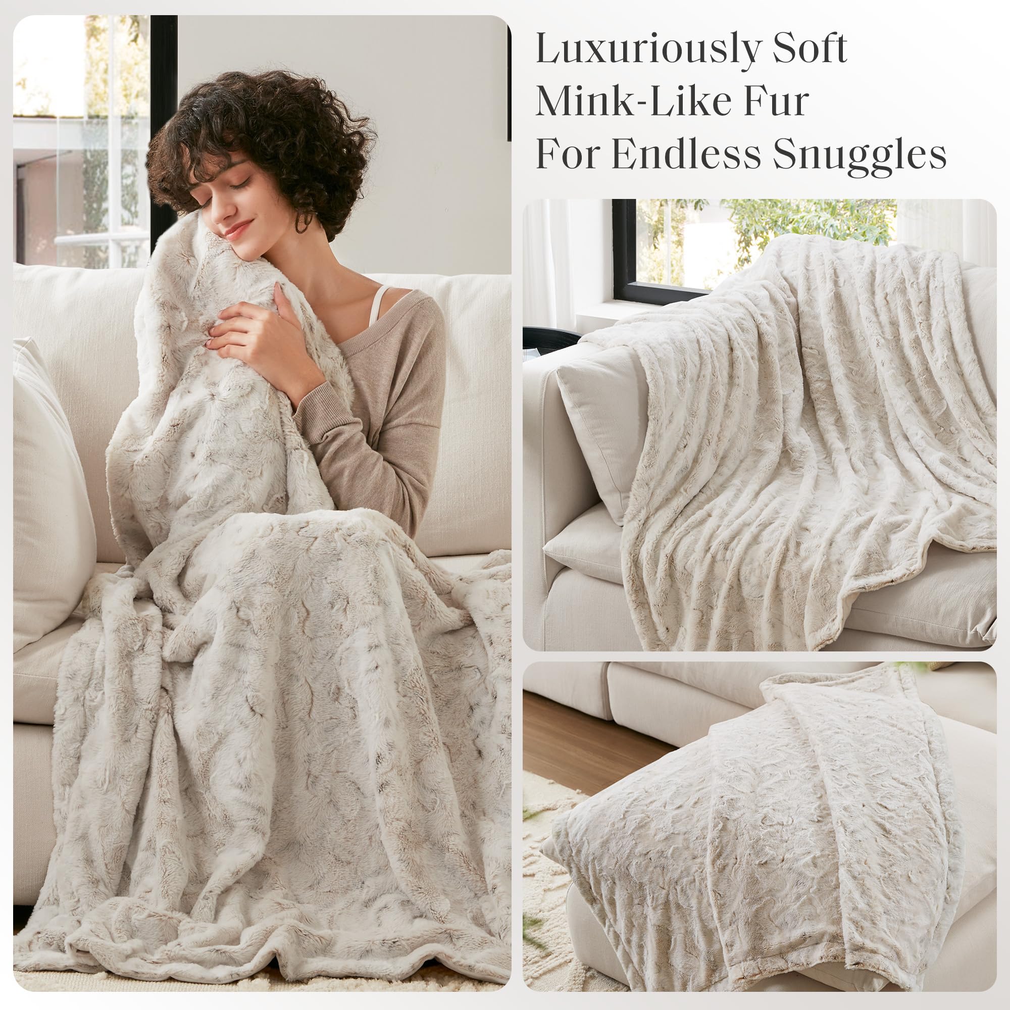 Madison Park Zuri Soft Plush Luxury Oversized Faux Fur Throw Animal Stripes Design, Faux Mink On The Reverse, Modern All Seasons Blanket for Bed, Sofa Couch, Office, Snow Leopard, 60x70