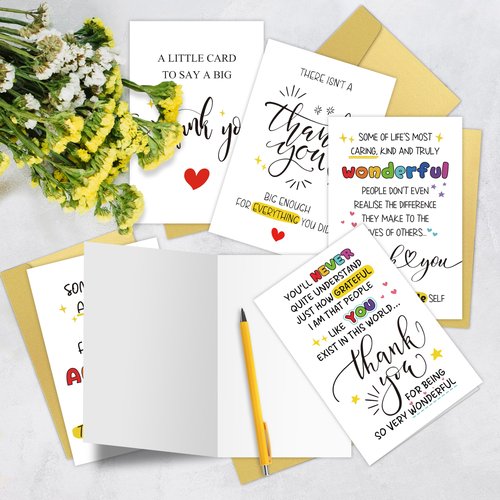 Qiyepbro 6 Pcs Thank you Cards with Envelope, 8 x 5.3 Inches, Appreciation Card for Men Women, Lovely Thank You Gifts Card for Friend, Coworker, Teacher