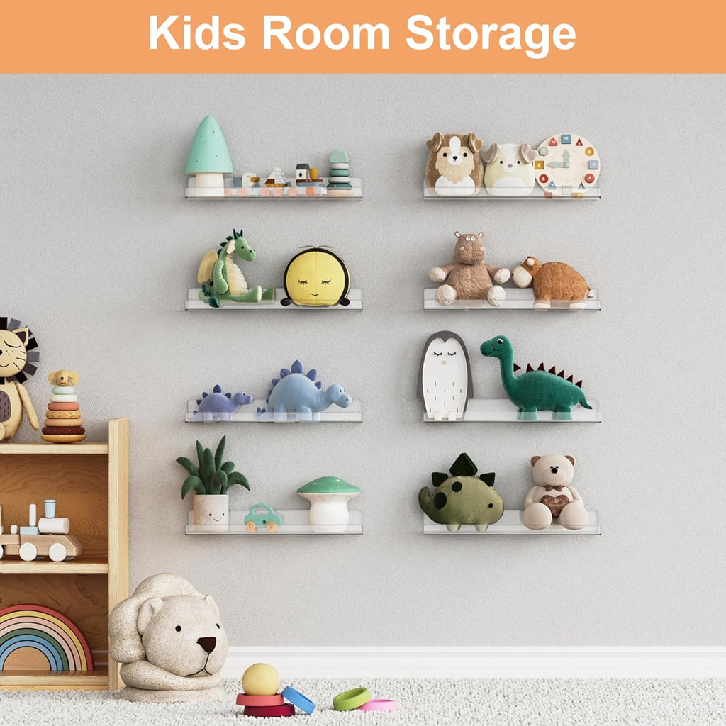 Upsimples 8 Pack Acrylic Wall Shelves - Clear Display Organizers for Toys, Perfume & Books