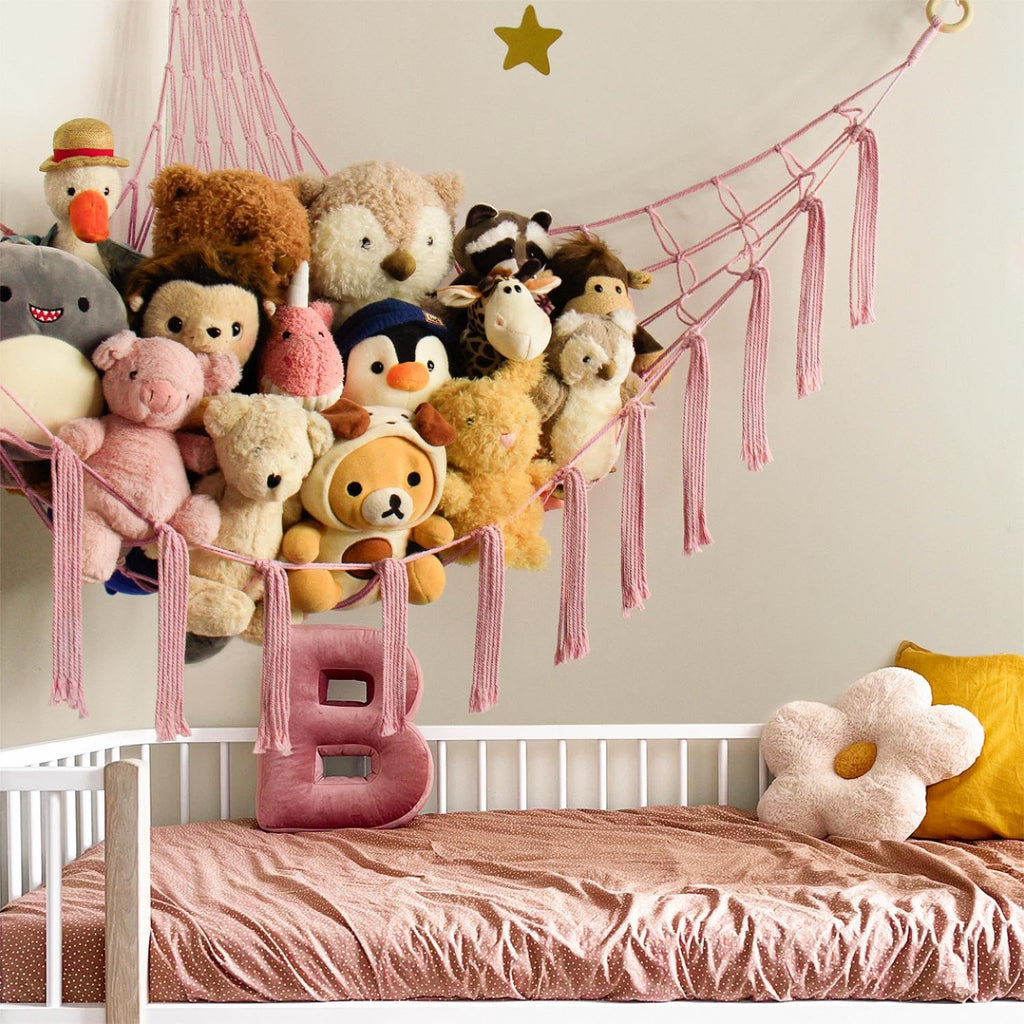 Mirolam Stuffed Animal Storage Hammock Net - Large Pink Toy Organizer for Nursery Decor
