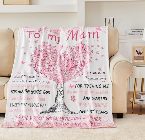 Blanket Gifts for Mom Birthday, Mom Birthday Gifts from Daughter Son, Mothers Gift for Christmas Valentine's Day Thanksgiving Day, Mothers Day, Moms Gift ideas Flannel Throw Blanket 60" X 50"