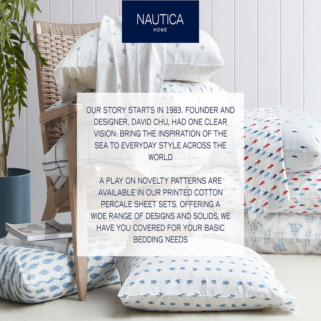 Nautica - King Sheet Set, Cotton Percale Bedding Set, Crisp & Cool, Lightweight & Breathable (White, King)