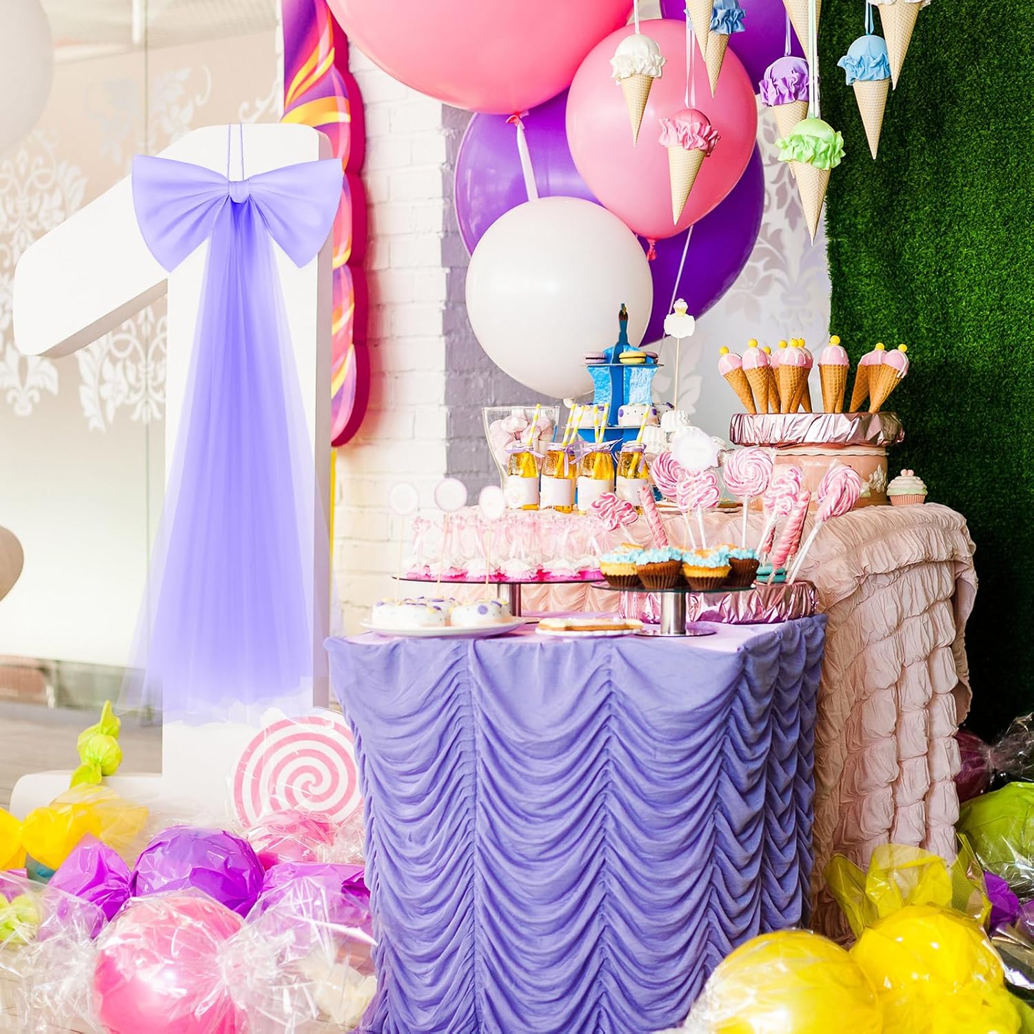 Zeyune Giant Purple Bow Wall Decor - 13.4 x 28.7 Inch Ribbon for Birthday, Wedding & Baby Showers