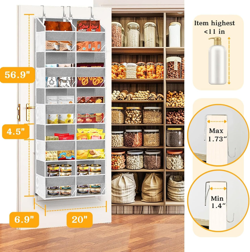 Over The Door Organizer - 5-Tier Extra Large Storage Solution with 20 Pockets | Light Grey