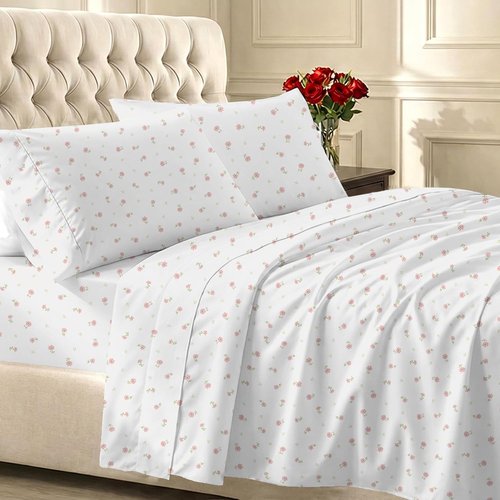 California Design Den Twin Size Bed Sheets Set - 100% Cotton, 400 Thread Count, Smooth Sateen Finish, Floral Design