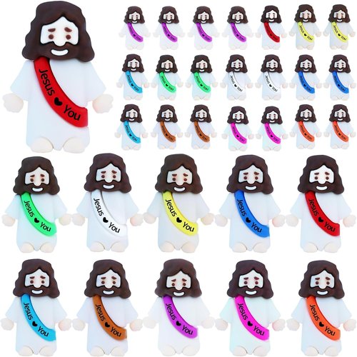 Little Jesus Figures by [Brand Name] - 32 Mini Rubber Jesus Figurines for Easter Egg Hunts | Colorful Party Favors