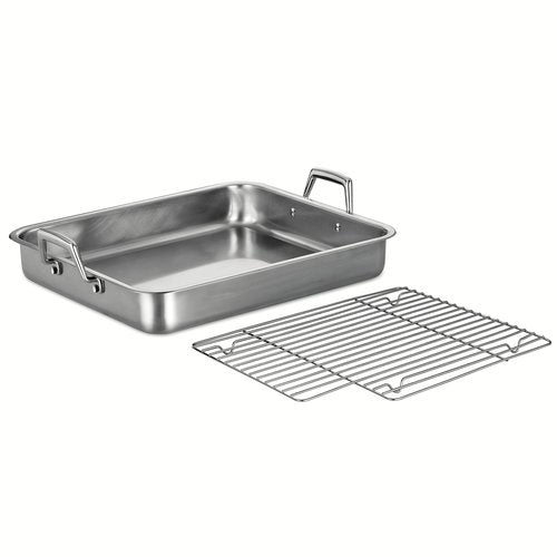Tramontina 16.5-Inch Stainless Steel Roasting Pan with Rack, Turkey Roaster for Oven, Dishwasher Safe, Made in Brazil