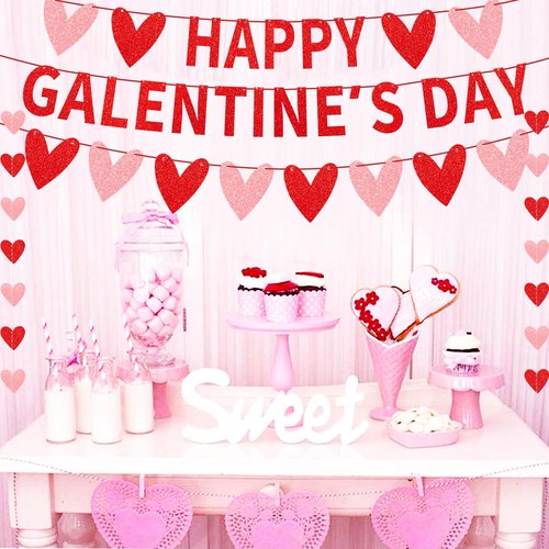 Galentines Day Party Decorations Kit - Happy Galentines Day Banner with Hanging Swirls and Heart Garland, Galentine’s Gang Decor, Party Supplies and Accessories for Girls Night and Photo Backdrop