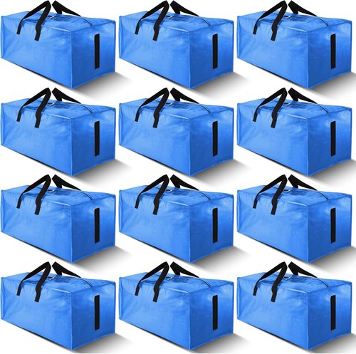 HOMESURE 12 Pack Large Water-Resistant Moving Bags - Heavy Duty Storage Totes with Zippers & Handles - Sky Blue