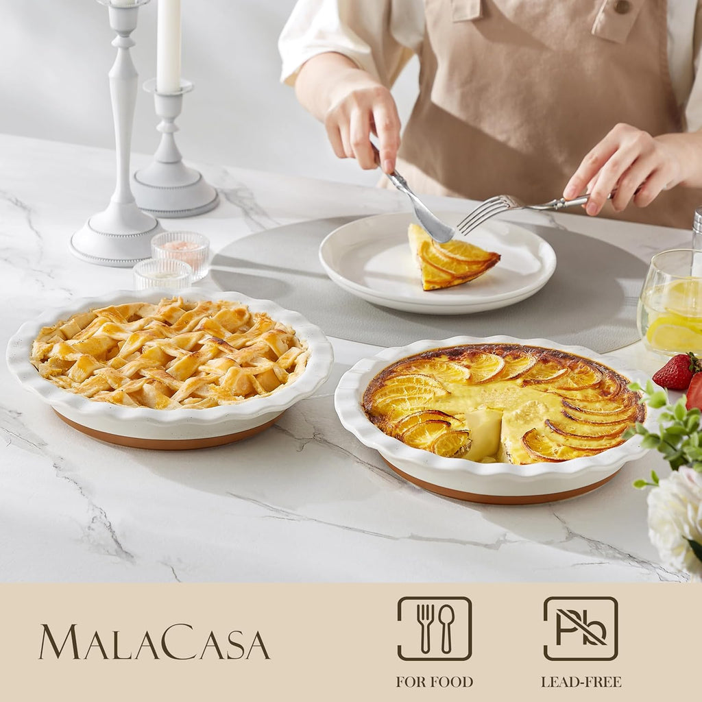 MALACASA Ceramic Pie Pan Set - Nonstick 9-Inch Deep Dish Baking Dish | Scratch-Resistant TARA Series