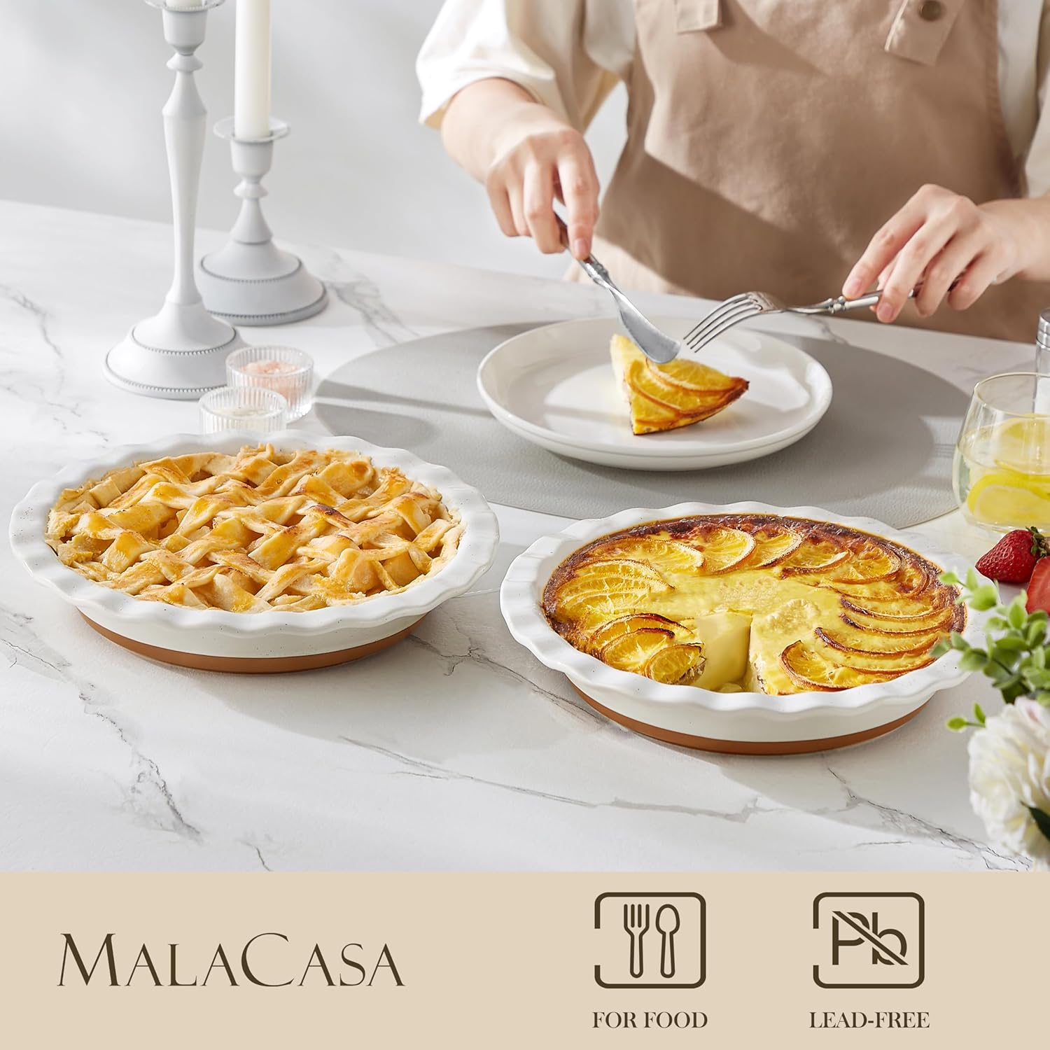 MALACASA Ceramic Pie Pan Set - Nonstick 9-Inch Deep Dish Baking Dish | Scratch-Resistant TARA Series
