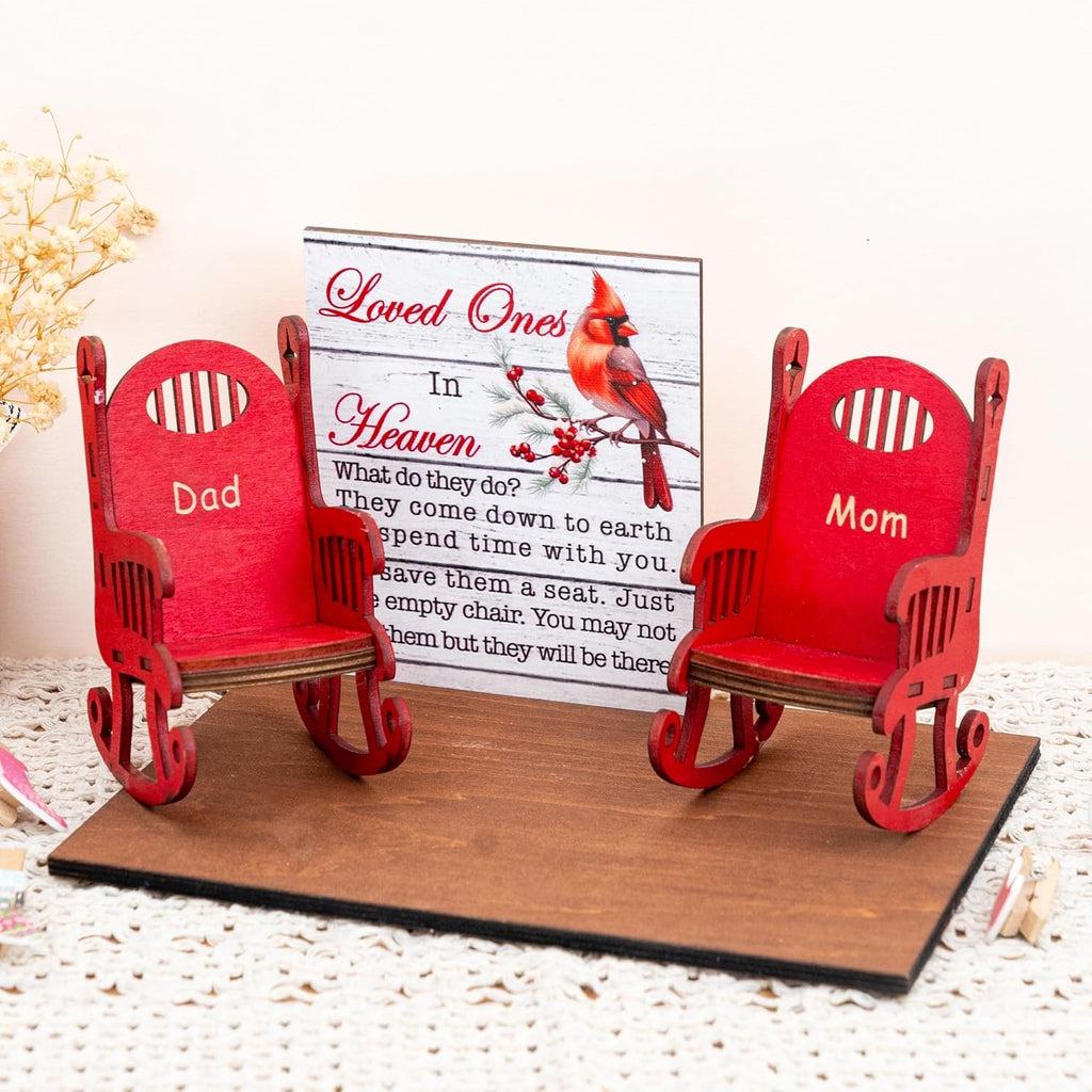 Skiennix Candleholders | Memorial Keepsake Sign with Empty Chair & Cardinal - Personalized Name Decor for Loved Ones
