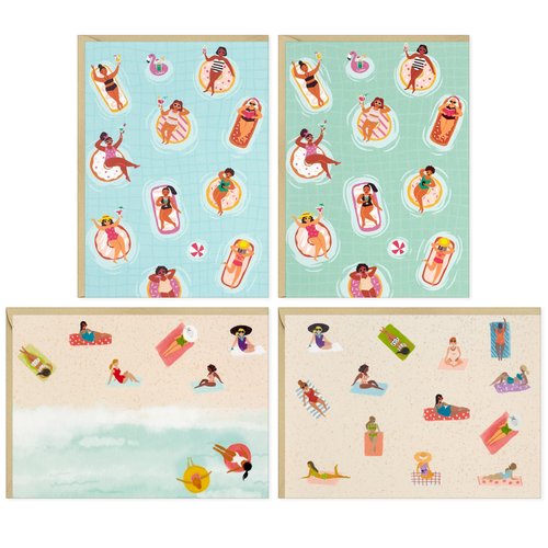 Hallmark Beach Note Card Assortment (48 Blank Cards with Envelopes) for Summer Birthdays, Pool Party Invitations, Bachelorette Party Thank Yous