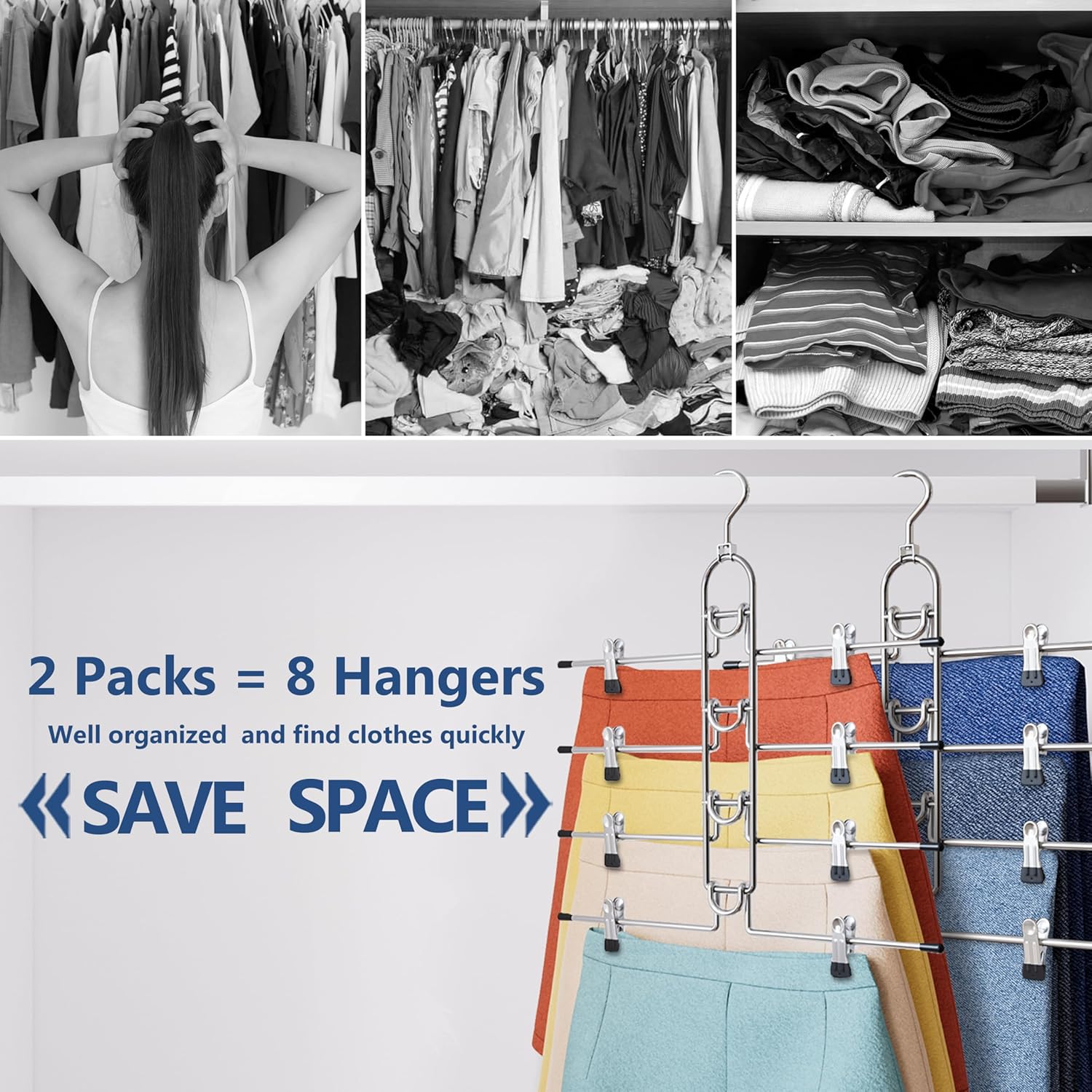 Skiennix Pants Hangers - Upgraded Detachable Space-Saving Clips for Skirts, Shorts & Trousers - Heavy Duty Design