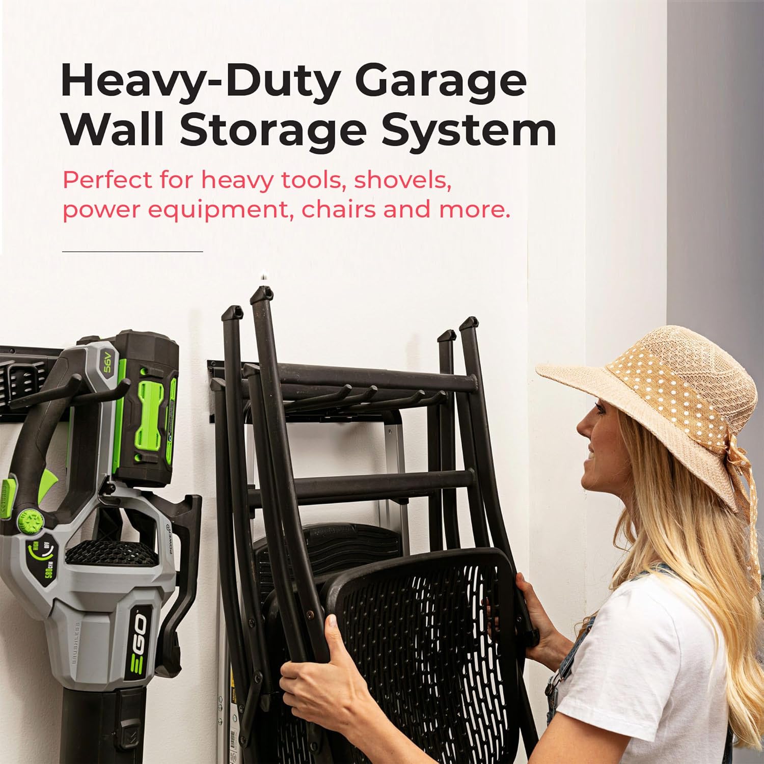 TIDYME Heavy-Duty Garage Wall Storage System - Wall-Mounted Tool Organizer Rack with 12-Piece Kit & Double-Layered Hooks