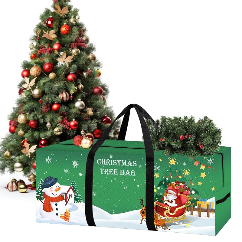 Christmas Tree Storage Bag 7.5 Ft Large with Reinforced Handles & Dual Zippers – 50" x 16" x 20" Green