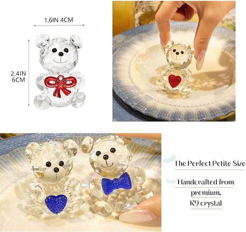 Crystal Bear Figurine Set by [Brand Name] - Handcrafted Glass Animal Sculptures | 2.4” Home Decor for Bear Lovers