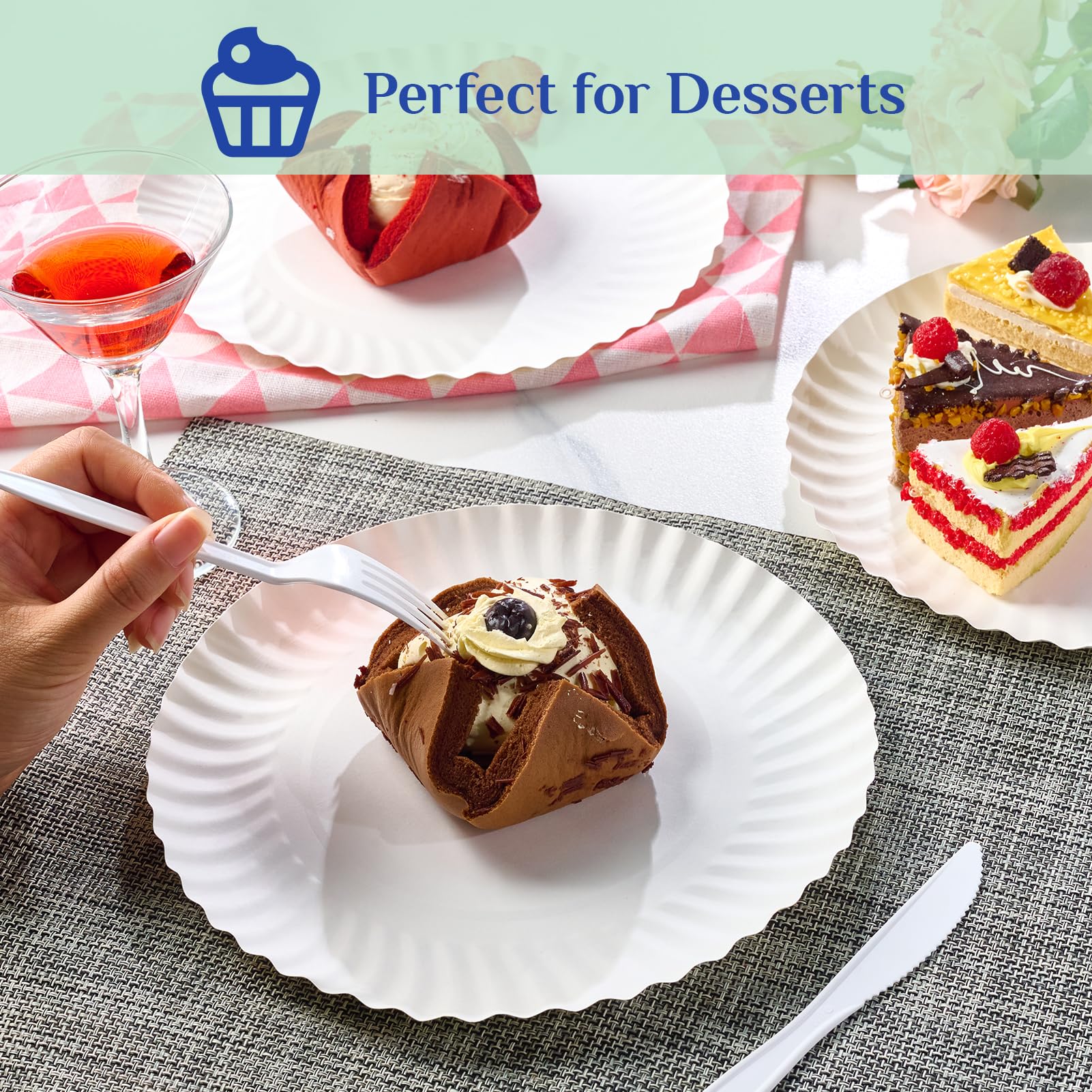 MUCHII 300 Count 9 Inch Paper Plates, Disposable Dinner Plates Bulk, White Plate Uncoated for Parties, Catering, Picnics, and DIY