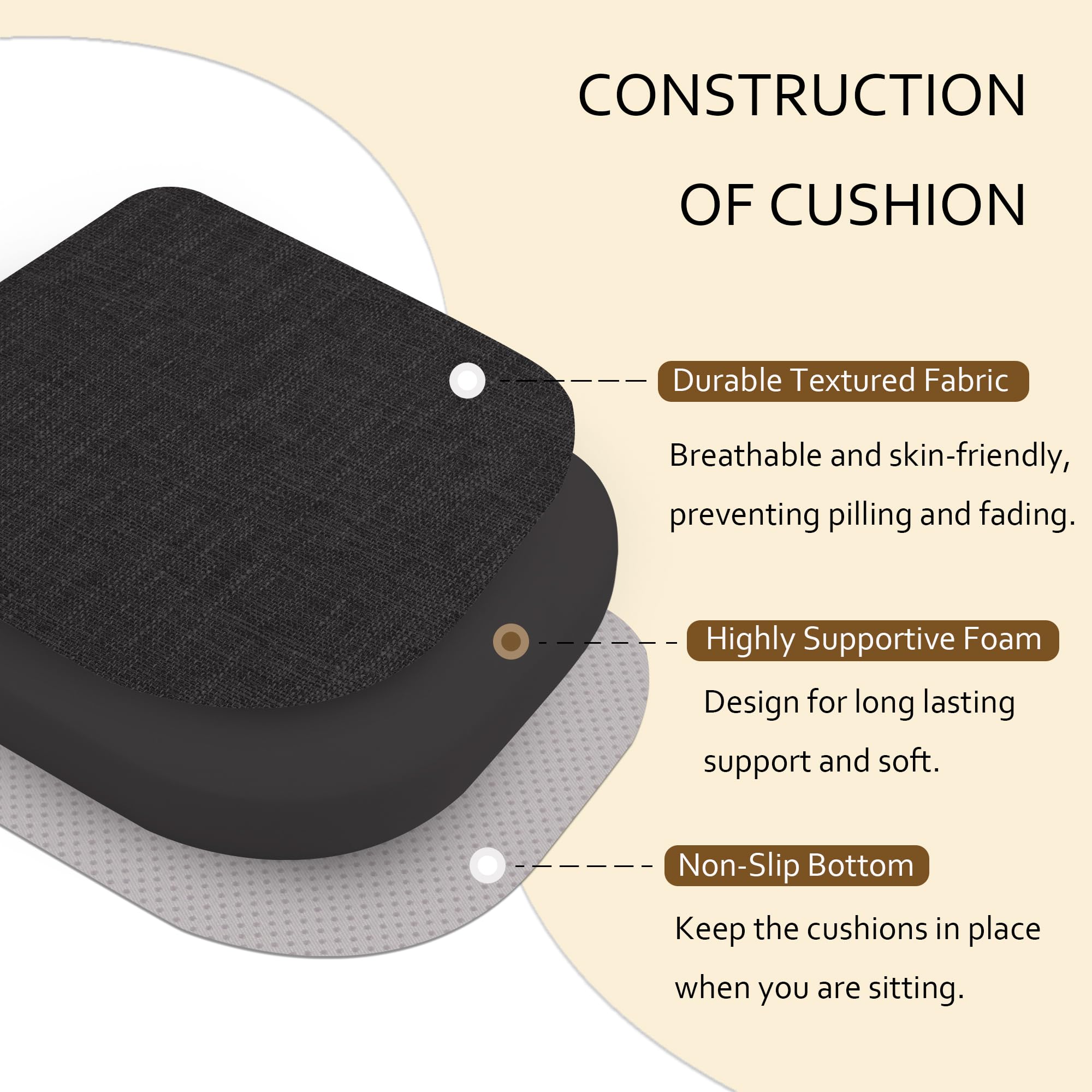 ELFJOY Chair Cushions for Dining Chairs Non-Slip Kitchen Chair Cushions Set of 6 Seat Cushion with Ties for Indoor Kitchen Dining Office Black