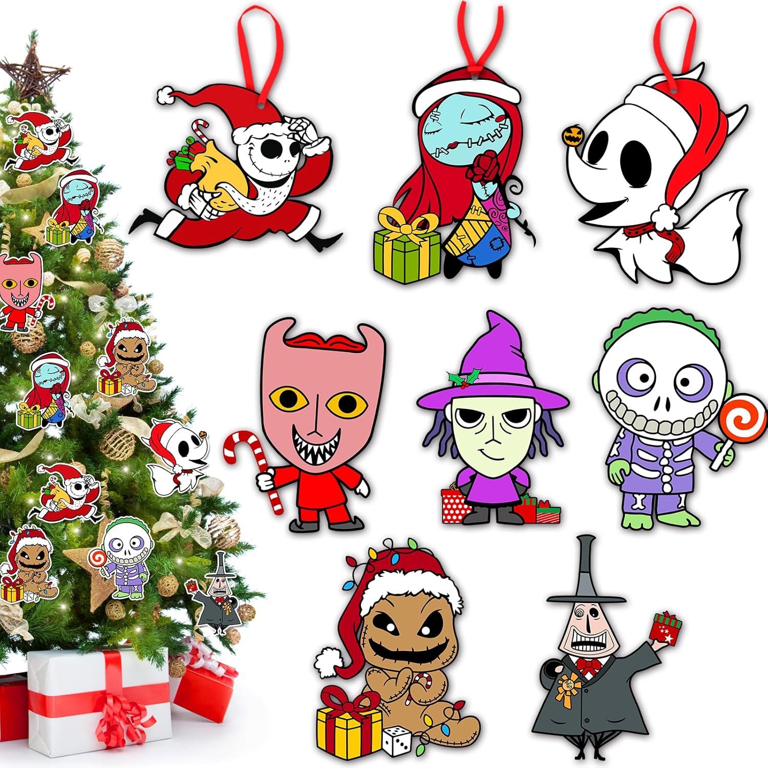 Tivee Christmas Tree Ornaments - 16PCS Jack and Sally Hanging Decorations | Nightmare Before Christmas