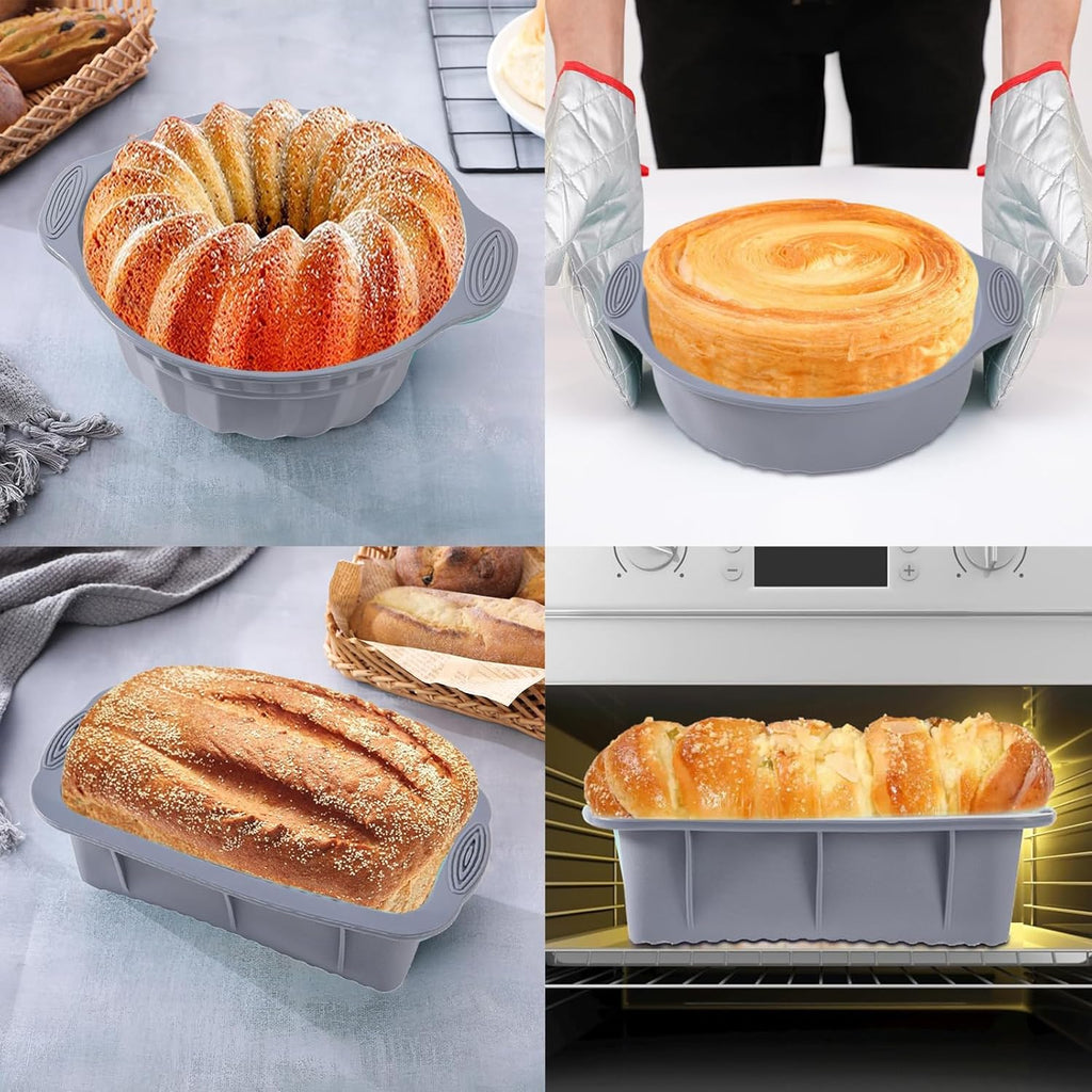 Skiennix 28 PCS Nonstick Silicone Baking Pans Set - Versatile Molds for Cakes, Muffins & Donuts | Light Grey