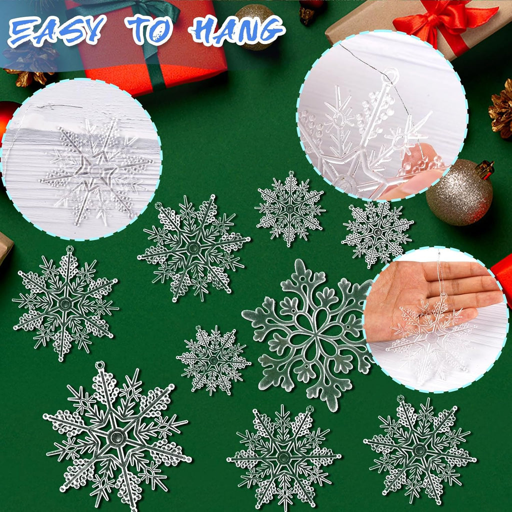 Skiennix Snowflake Ornaments - 36Pcs Clear Plastic Hanging Decorations for Winter Wonderland Decor