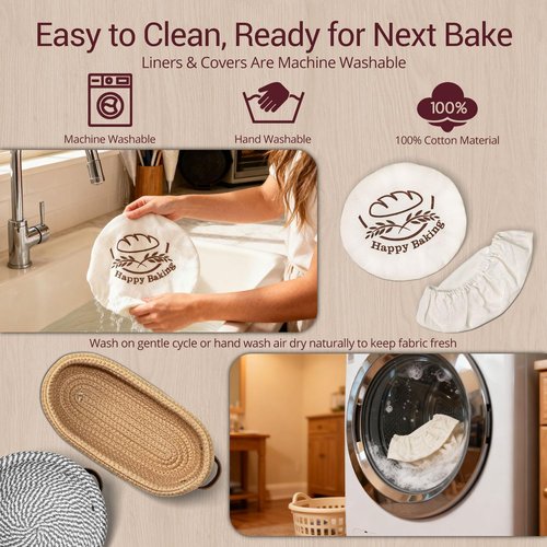 Banneton Bread Proofing Basket - Sourdough Baking Set with Liners & Covers | Oval & Round Sizes