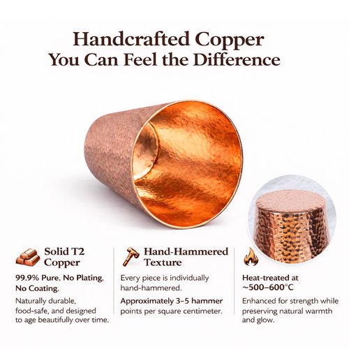 CigeZaus 18.5 Ounce Pure Copper Cups for Drinking, 100% Copper Heavy Tumbler for Decorations, Hammered