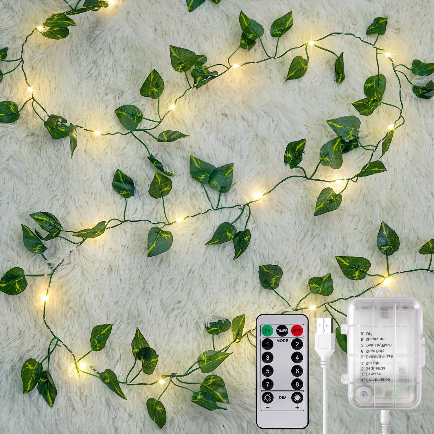 OMIKA 40FT Pothos String Lights - 120 LED Fairy Lights with Remote for Bedroom, Garden & Party Decor | Warm White