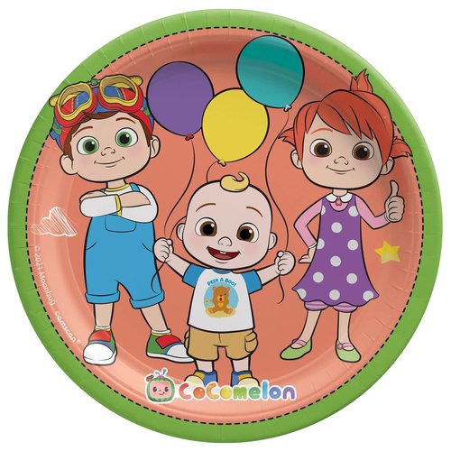 Round Plates, 7" (8-Pack) - Vibrant Premium Quality Party Plates, Perfect for Parties & Events, Cocomelon