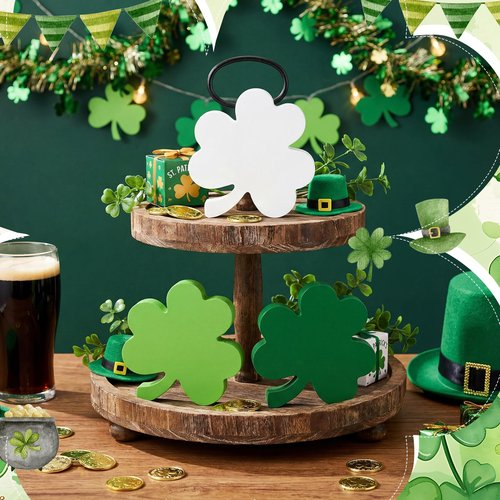 Amyhill 9 Pcs Valentine's Day Tiered Tray Decor Rustic St. Patrick's Day Easter Centerpiece Decorations 4 Inch Farmhouse Heart Shamrock Rabbit Wooden Signs Table for Kitchen Home Party Gift