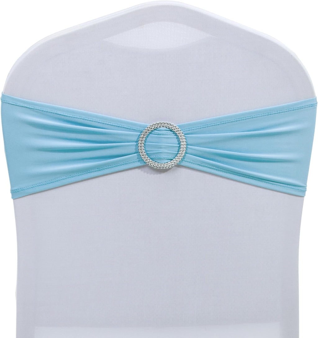 MDS Spandex Chair Sashes - Universal Fit Elastic Stretch Bands with Buckle for Weddings | Blue, Pack of 125
