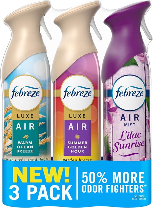 Febreze Air Mist | Odor-Fighting Room Spray Variety Pack - Lilac Sunrise, Warm Ocean Breeze, Summer Golden Hour | 8.1oz (Pack of 3)
