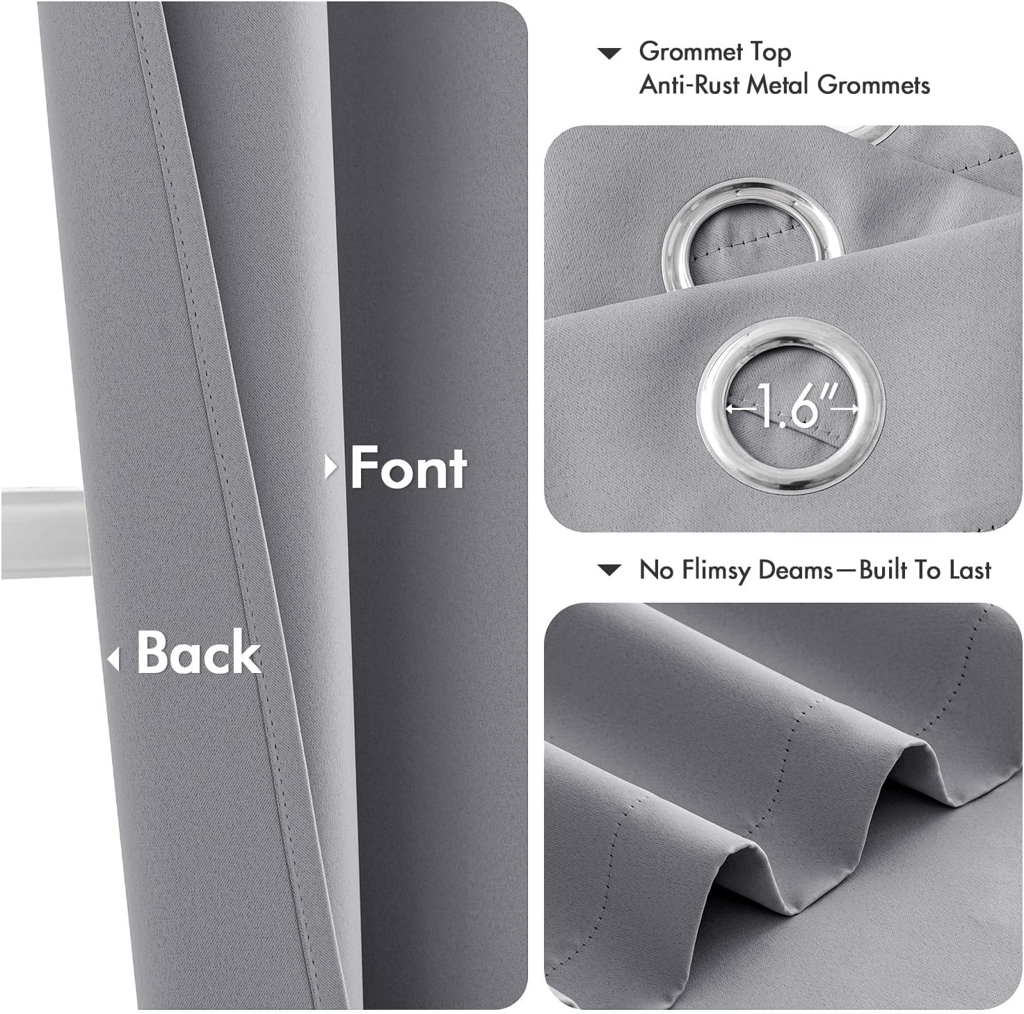 MIULEE Light Grey Blackout Curtains - Thermal Insulated Room Darkening Drapes | 72 Inches Long, 2 Panels
